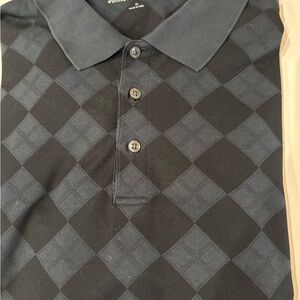 Johnston & Murphy Black and Blue Argyle Design Polo Shirt Size XL